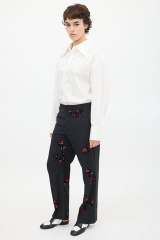 Marc Jacobs Black 
Red Striped Floral Trouser