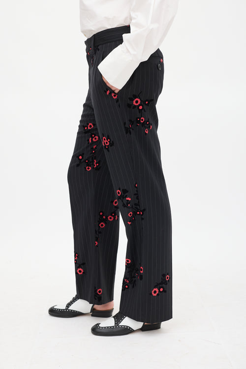 Marc Jacobs Black 
Red Striped Floral Trouser