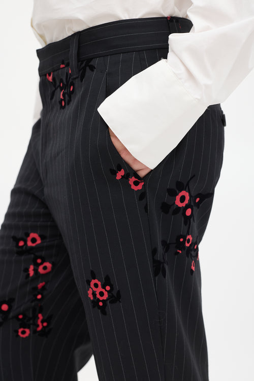 Marc Jacobs Black 
Red Striped Floral Trouser