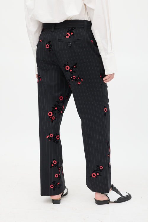 Marc Jacobs Black 
Red Striped Floral Trouser