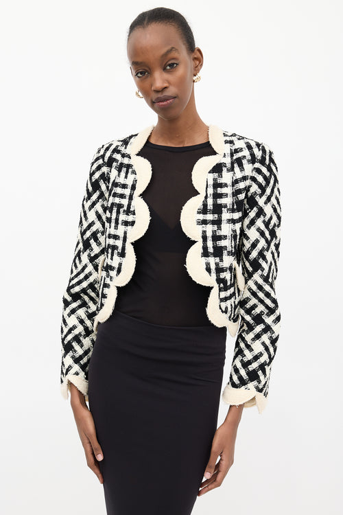 Marc Jacobs Black 
White Wool Checkered Tweed Jacket