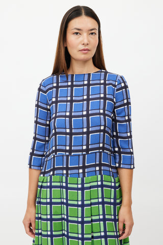 Marc Jacobs Blue 
Green Plaid Pleated Dress