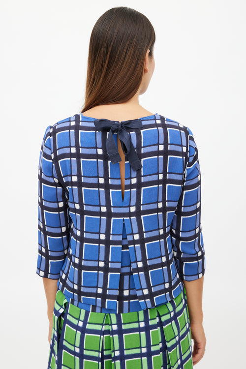 Marc Jacobs Blue 
Green Plaid Pleated Dress