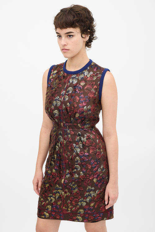 Marc Jacobs Brown 
Multicolour Metallic Jacquard Dress