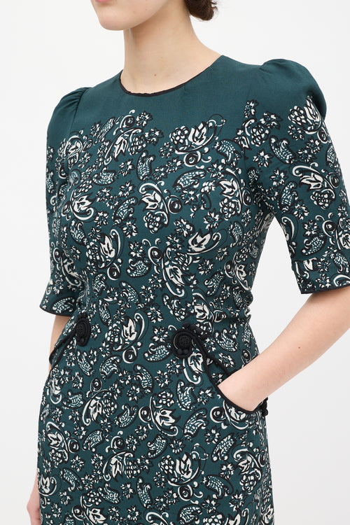 Marc Jacobs Teal 
Multi Paisley Midi Dress