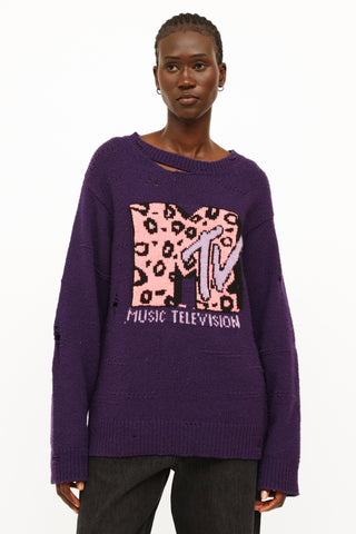 Marc Jacobs Purple 
Pink Distressed Knit Sweater