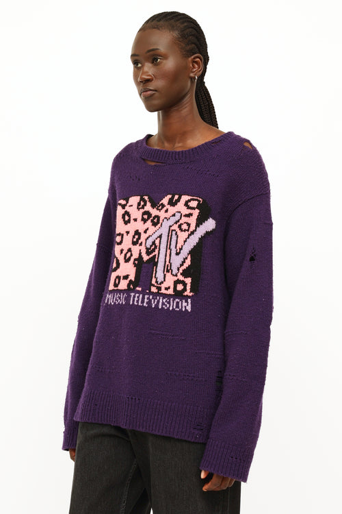 Marc Jacobs Purple 
Pink Distressed Knit Sweater