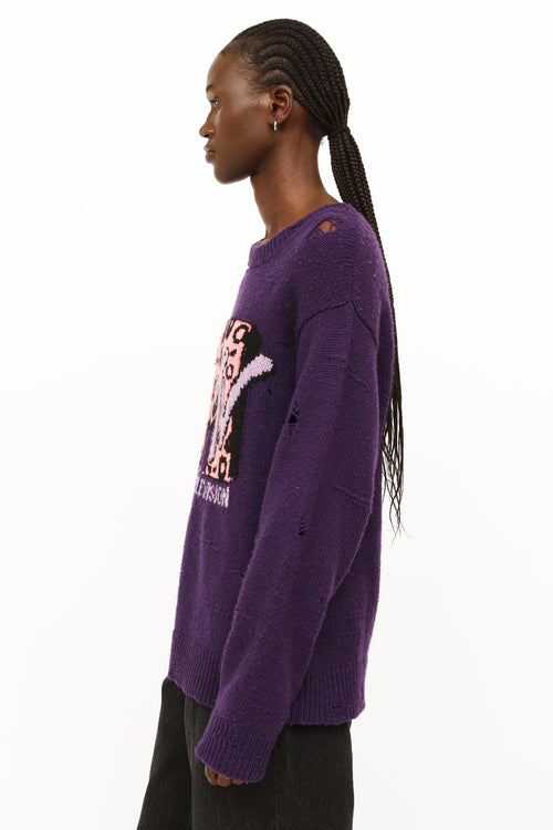 Marc Jacobs Purple 
Pink Distressed Knit Sweater