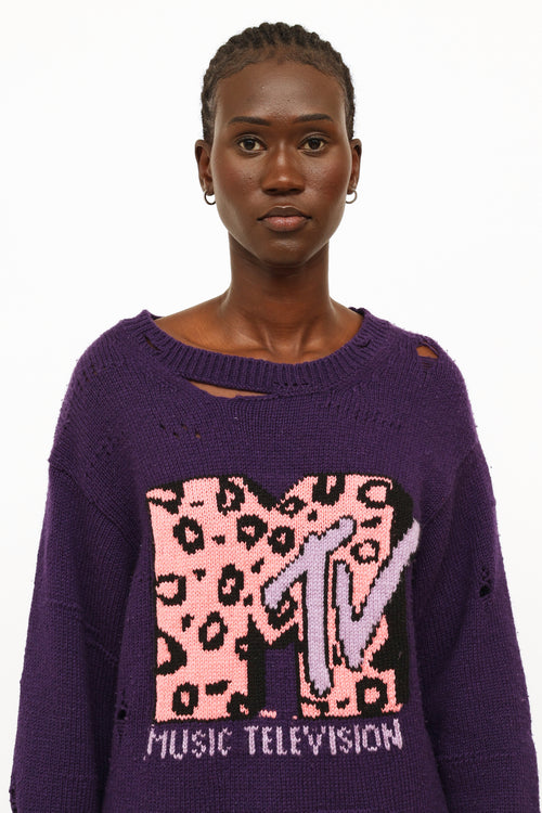 Marc Jacobs Purple 
Pink Distressed Knit Sweater