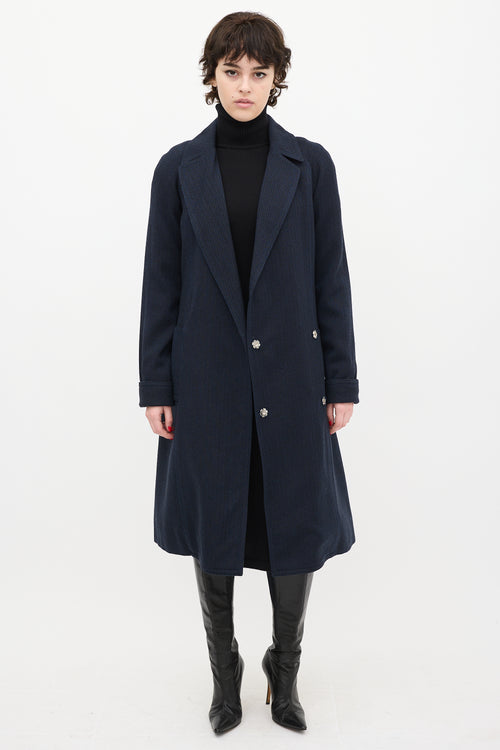 Marc Jacobs Navy Wool Herringbone Coat