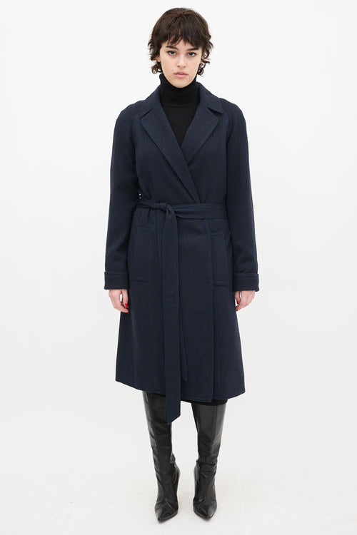 Marc Jacobs Navy Wool Herringbone Coat