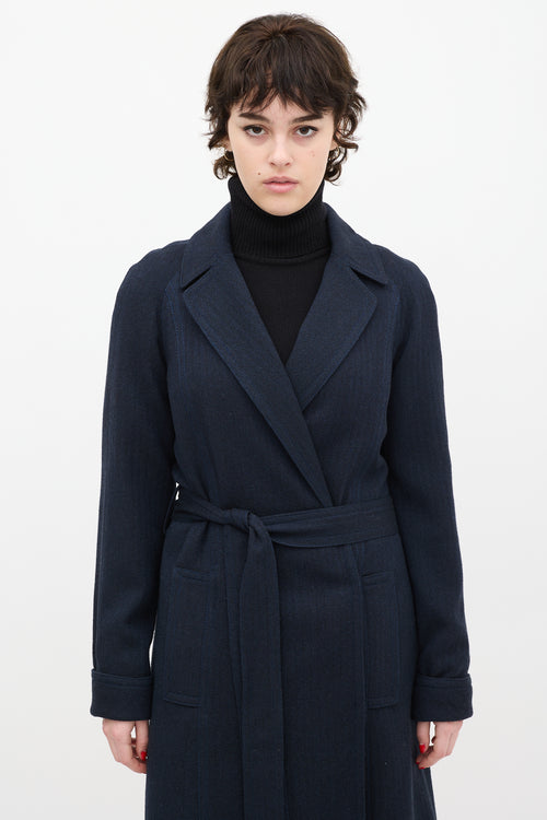 Marc Jacobs Navy Wool Herringbone Coat