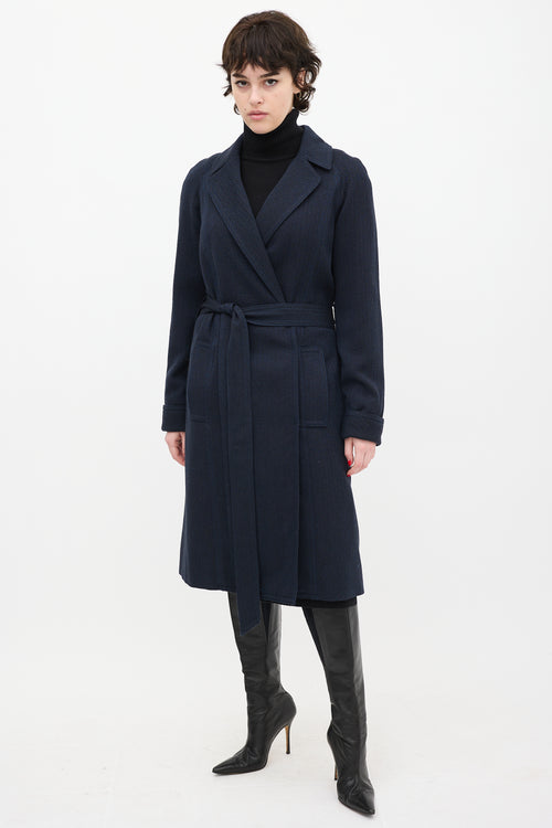 Marc Jacobs Navy Wool Herringbone Coat