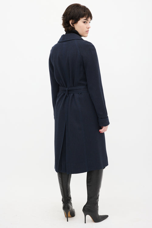 Marc Jacobs Navy Wool Herringbone Coat