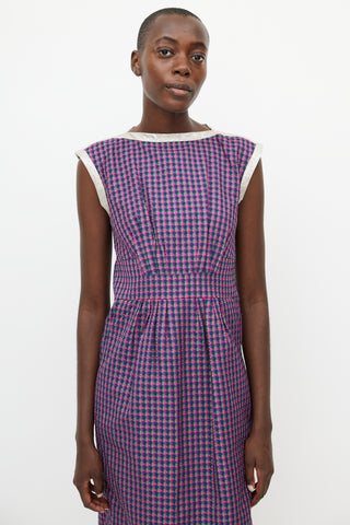 Marc Jacobs Pink 
Multicolour Metallic Plaid Dress