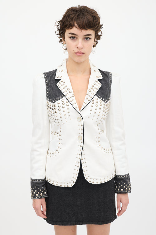 Marc Jacobs White 
Black Studded Denim Jacket