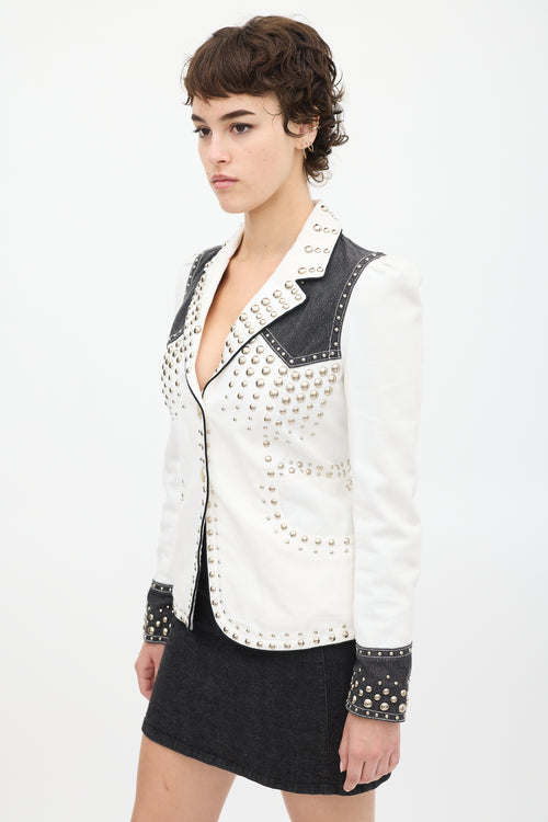 Marc Jacobs White 
Black Studded Denim Jacket