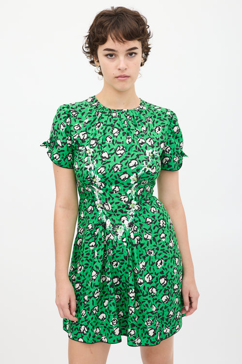 Marc Jacobs X Sofia Coppola Green 
Black Silk The 40
s Floral Dress