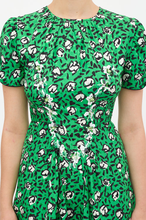 Marc Jacobs X Sofia Coppola Green 
Black Silk The 40
s Floral Dress