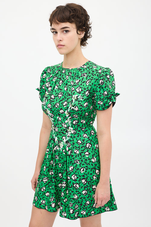 Marc Jacobs X Sofia Coppola Green 
Black Silk The 40
s Floral Dress