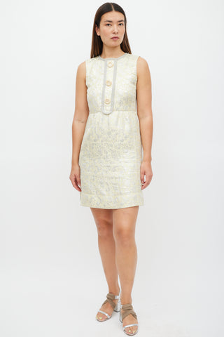 Marc Jacobs Yellow 
Silver Floral Jacquard Dress