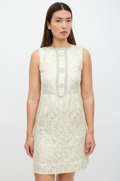 Marc Jacobs Yellow 
Silver Floral Jacquard Dress