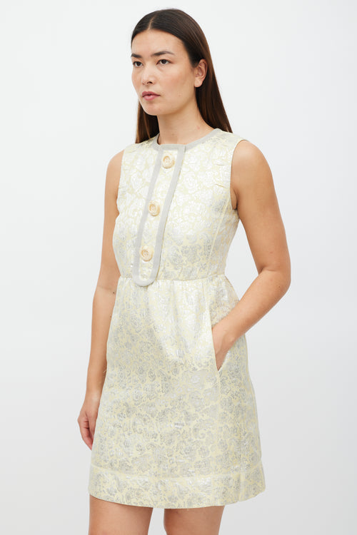 Marc Jacobs Yellow 
Silver Floral Jacquard Dress