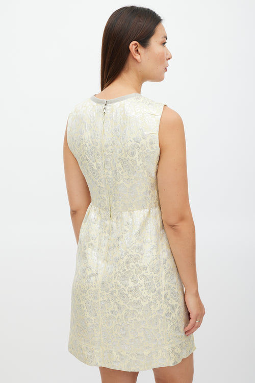 Marc Jacobs Yellow 
Silver Floral Jacquard Dress