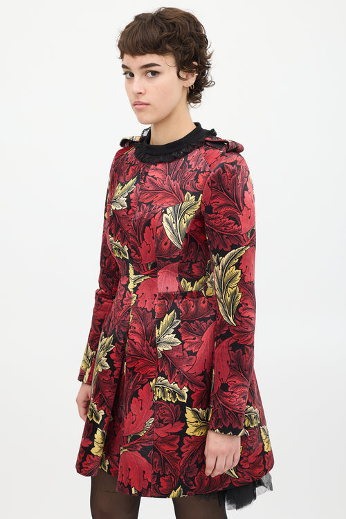 Marc by Marc Jacobs Red Velour Floral Ruffled Dress