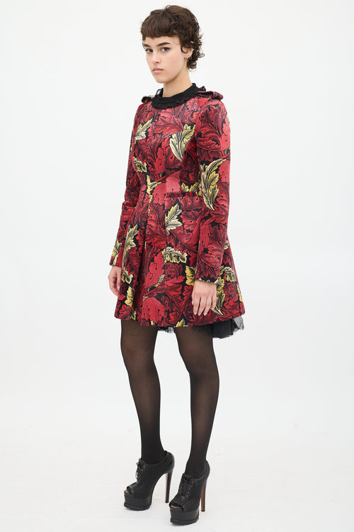 Marc by Marc Jacobs Red Velour Floral Ruffled Dress