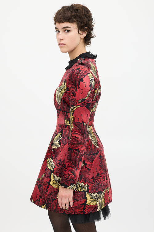 Marc by Marc Jacobs Red Velour Floral Ruffled Dress