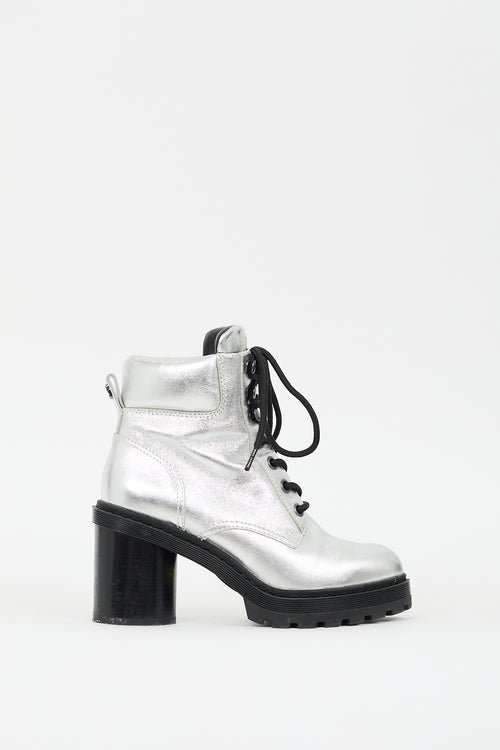 Marc Jacobs Silver Metallic Leather Crosby Platform Boot