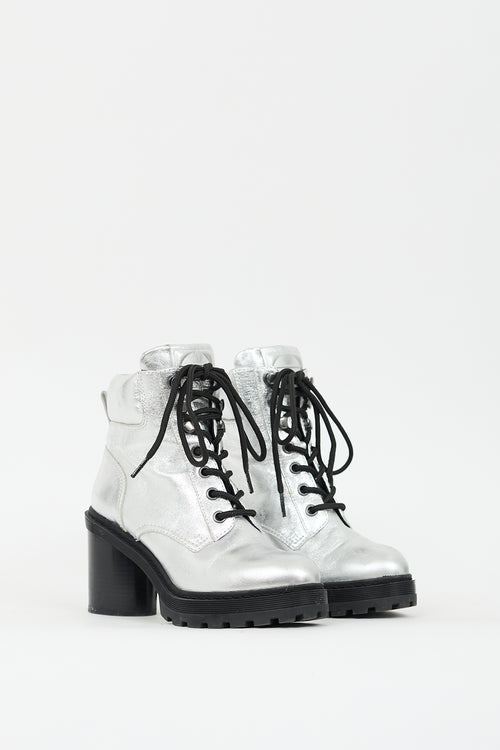 Marc Jacobs Silver Metallic Leather Crosby Platform Boot