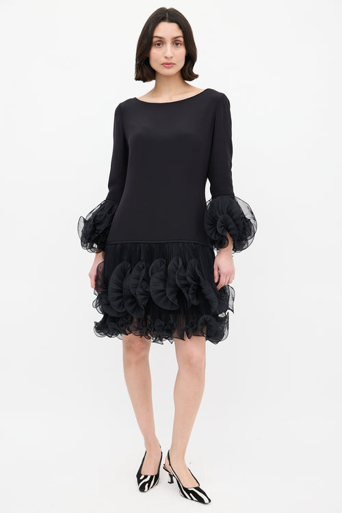 Marchesa Resort 2011 Black Pleated Ruffle Mini Dress