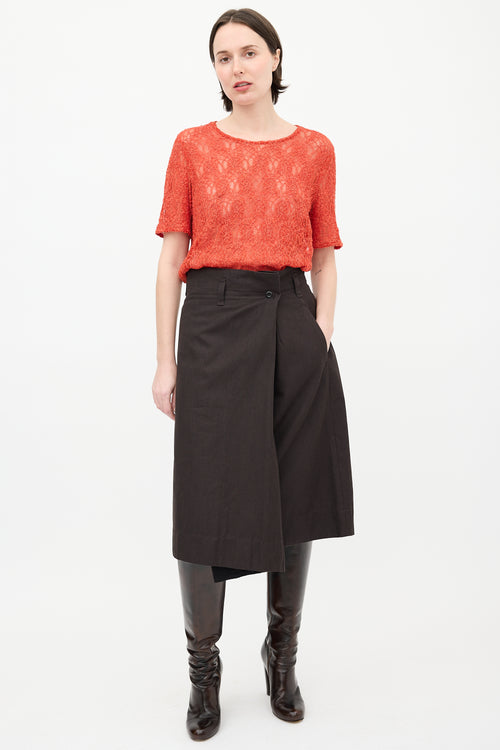 Margaret Howell Brown Wool Blend Wrap Skirt