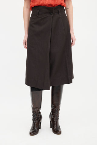 Margaret Howell Brown Wool Blend Wrap Skirt