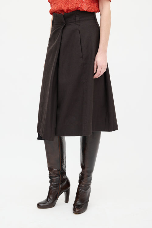 Margaret Howell Brown Wool Blend Wrap Skirt