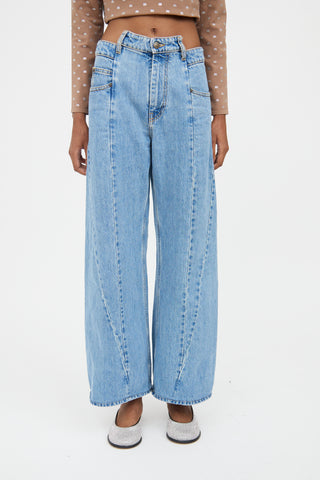 Maison Margiela Medium Wash Décortiqué Asymmetrical Wide Leg Jeans