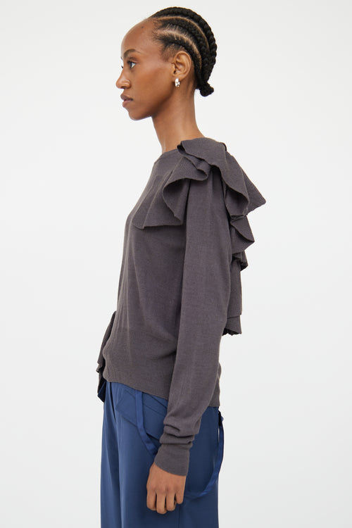 MM6 Maison Margiela Grey Ruffle Asymetrical Sweater