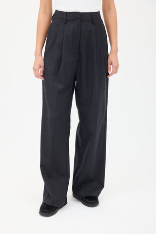 Maria Cher Dark Grey Wool Wide Leg Trouser