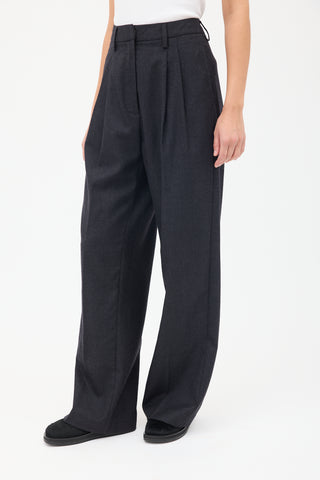 Maria Cher Dark Grey Wool Wide Leg Trouser