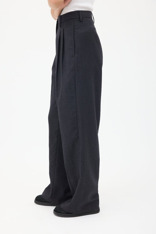 Maria Cher Dark Grey Wool Wide Leg Trouser