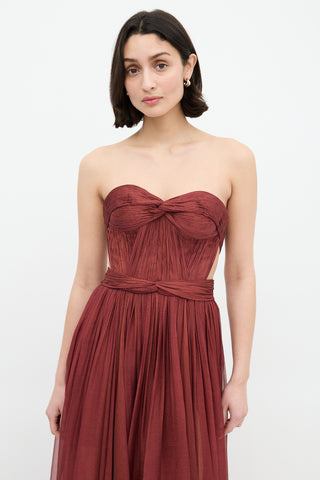 Maria Lucia Hohan Burgundy 
Gold Silk Bardot Gown