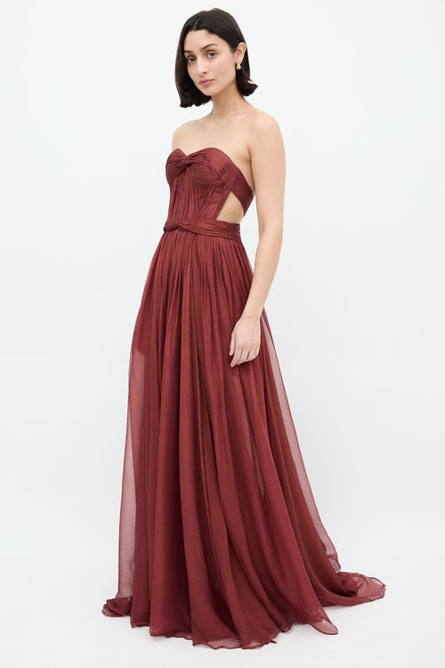 Maria Lucia Hohan Burgundy 
Gold Silk Bardot Gown