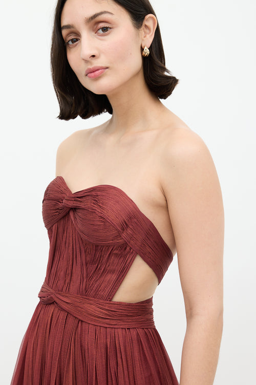 Maria Lucia Hohan Burgundy 
Gold Silk Bardot Gown