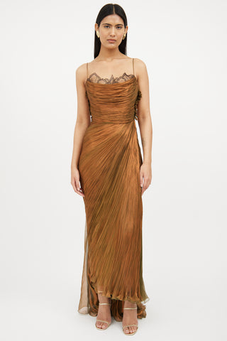 Green 
Brown Metallic Sleeveless Gown