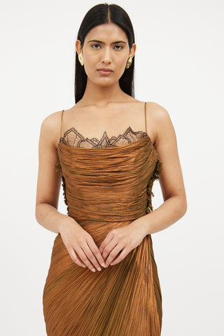 Green 
Brown Metallic Sleeveless Gown