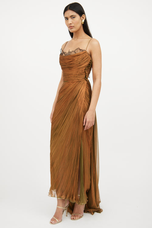 Green 
Brown Metallic Sleeveless Gown