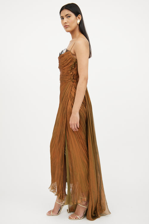 Green 
Brown Metallic Sleeveless Gown