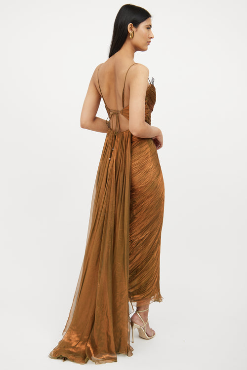 Green 
Brown Metallic Sleeveless Gown